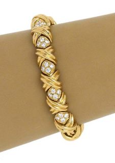 Tiffany Co 18K Gold Diamonds Signature Collection Ladies Bracelet 
