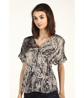 Halston Heritage   Short Sleeve Wrap Front Top in Alluvial Print