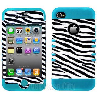 For Apple iPhone 4 4S Hybrid Hard Soft Cover Case Black White Zebra 