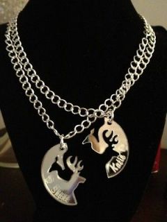 Laser Cut Mirrored Buck & Doe Interlocking Necklace (Personalized)