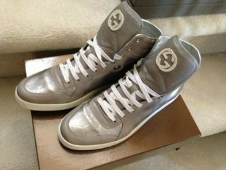 gucci silver athletic sneakers hi tops shoes 13