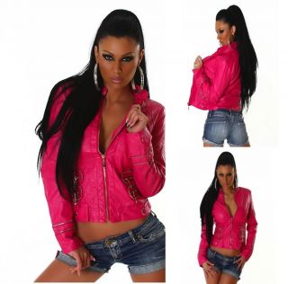 Sexy Clubbing Leather look short Biker Jacket Pink Sizes UK 8 14