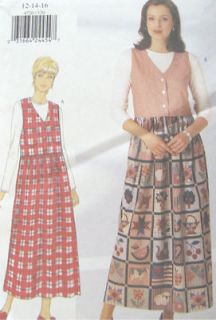 Misses Pullover Sleeveless Top Dress Pattern Raised Waist Dirndl Skirt 