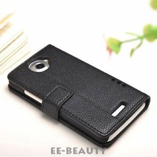 Black PU Leather Wallet Magnetic Pouch Flip Case Cover for HTC One X 