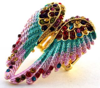 Multi color swarovski crystal stretchy ring angel wing,10 item free 
