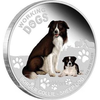 Tuvalu 2011 1$ Border Collie Working Dogs Proof Silver Coin