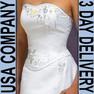 Eve Pastel Embroidery Corset Wedding Dress Gown Size 28 White   Brand 