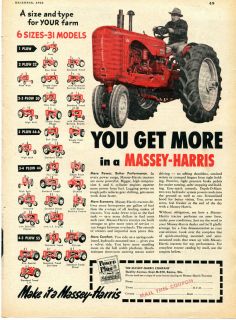 1951 massey harris 44 full line farm tractor ad time