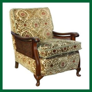 Queen Anne Revival Art Deco Carved Walnut Bergere Cane Armchair Chair 