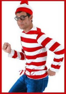 wheres waldo costume shirt hat glasses adult red l  xl red white plus 
