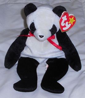 Beanie Babies Panda Bear Ty Fortune Tags Black & White 8 Long Birth 