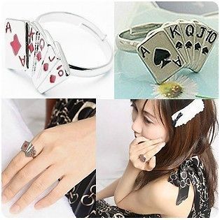 Fashion Lovely Poker Design Playing Card Ancient Ring Rings