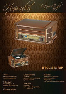 HYUNDAI RTCC 513 RIP RETRO STYLE GRAMOPHONE/RAD​IO/CASSETE PLAYER/CD 