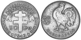 Madagascar 50 Centimes, 1943