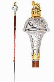 Drum Major Mace, Staff, Stave, Lion, Gold & Nickle Finish, Made to 