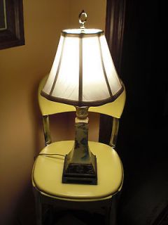 enamel asian peacock cerami c lamp 21 on wood base