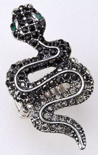 Black swarovski crystal snake stretchy ring;matching bracelet earring 