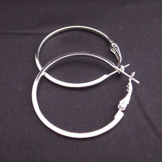 4cm Quality 18K White gold gp solid hoop studs huggie earrings n1