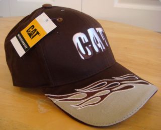 Caterpillar Brown Flame Cat Hat / Cap w/ Brown and White Flames and 