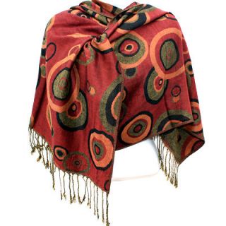 sided circle red rust pashmina shawl scarf stole