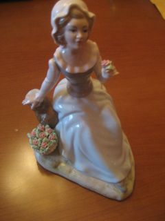 TENGRA FIGURINE GIRL WITH A BASKET OF ROSES  HAND MADE 