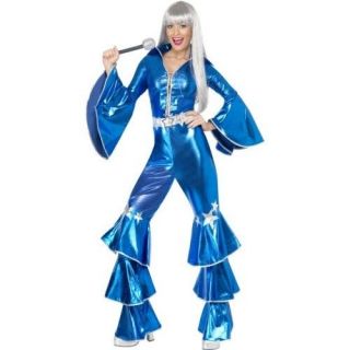 FANCY DRESS ABBA DANCING QUEEN 1970S COSTUME DREAM JUMPSUIT BLUE 