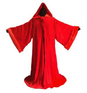 Red Velvet*Satin Robe Hooded Cloak with sleeves Wizard cape Wicca LARP 