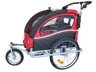 Booyah 3 in1 double baby kid bike trailer and jogger stroller Red
