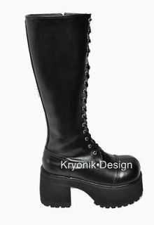 Demonia Ranger 302 goth gothic punk matte black platform knee boots 
