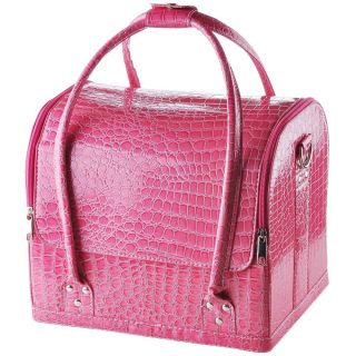 Pink Crocodile Makeup Train Bag Handbag Case w/ Removable Tray 