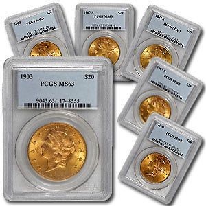 choice ms63 liberty $ 20 double eagle gold coin pcgs