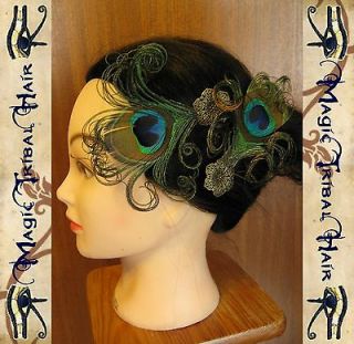 2x STEAMPUNK peacock FASCINATOR Tribal Fusion BELLY DANCE hair jewelry 