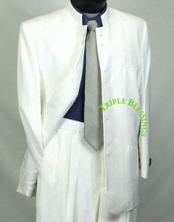 sharp mens 8b mandarin collar suit white 36s 48l m82