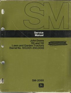 JOHN DEERE 110 AND 112 LAWN AND GARDEN TRACTORS SERIVCE MANUAL