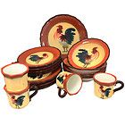 Country Rooster Hand Painted 16 Piece Dinnerware Set   Serving for 4