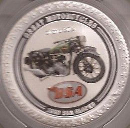   Cook Is Large 1 Oz Silver 2$ Motorcycle 193​0 BSA Sloper w/cardboard