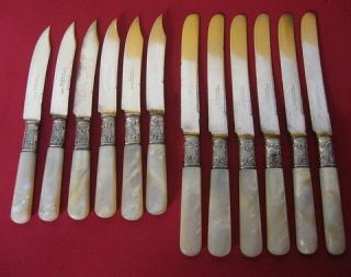 12 Mother of Pearl & STERLING Fruit & Pastry Knife Knives Landers 
