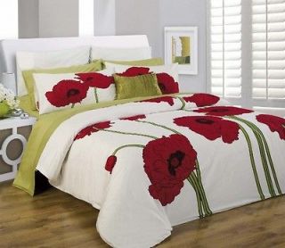 3pc Red/Lime/White​/Black Poppy Design 300TC Cotton Sateen Duvet Set 