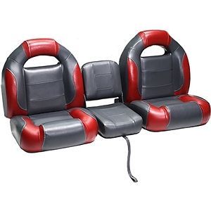 DeckMate 3 Piece 56 Bass Boat Bench Seats Set   Charcaol/Red