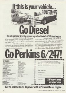 Vintage 1979 PERKINS 6/247 DIESEL ENGINE Advertisement TOYOTA CARS