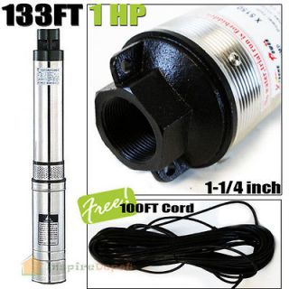 133FT 1HP 4in Stainless Steel Bore Submersible Deep Well Pump 120V 18 