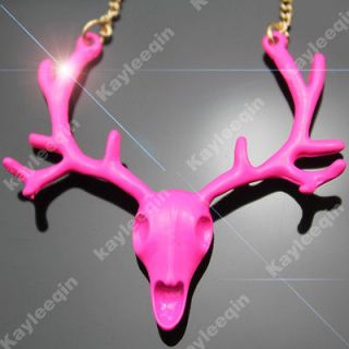 Fab Neon Red Reindeer DEER HEAD Horn Elk Skull Antler Stag Pendant 