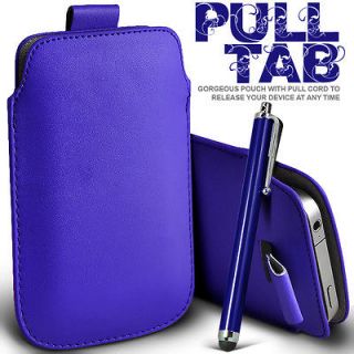 BLUE PULL TAB LEATHER POUCH COVER CASE & STYLUS FOR MOTOROLA FIRE 