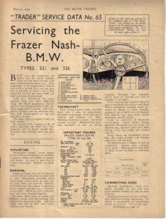 Frazer Nash BMW Types 321 & 326 Motor Trader Service Data No. 65 1939
