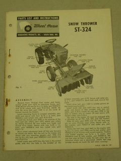 1963 WHEEL HORSE TRACTOR ST 324 SNOW THROWER PARTS LIST MANUAL
