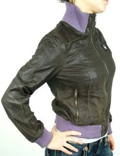 NWT $340 SUPERDRY CRASHED BIKER MOTORCYCLE BROWN LEATHER JACKET size S 