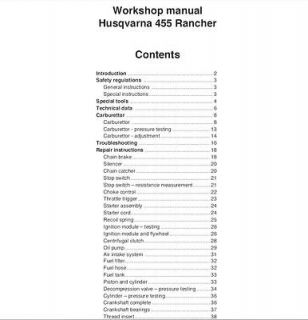 husqvarna chainsaw 455 rancher service shop manual 