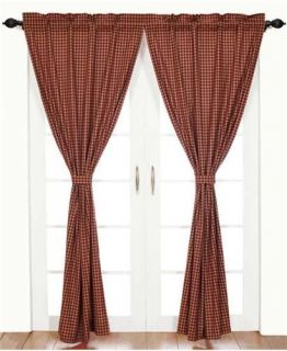 primitive homespun burgundy check curtain drapes 84 