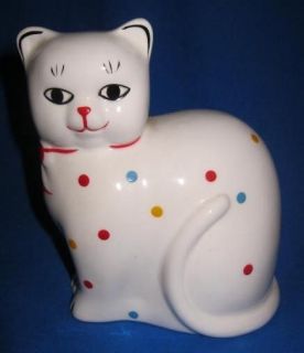 Very Cute Ceramic Piggy Bank CAT with Colorful Polka Dots Kitty Still 
