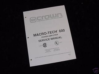crown macro tech 600 ma power amp service manual orig
